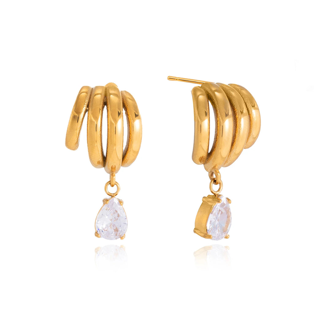 Kika Delicate White Teardrop Shaped Zircon Pendant With Multi-Layered Hollow Earrings