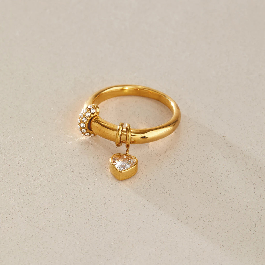 KIKA Zircon Heart Water Drop Little Charm Rings For Women Minimalist 18K Gold PVD Plated Stainless Steel Rings Fashion Jewelry