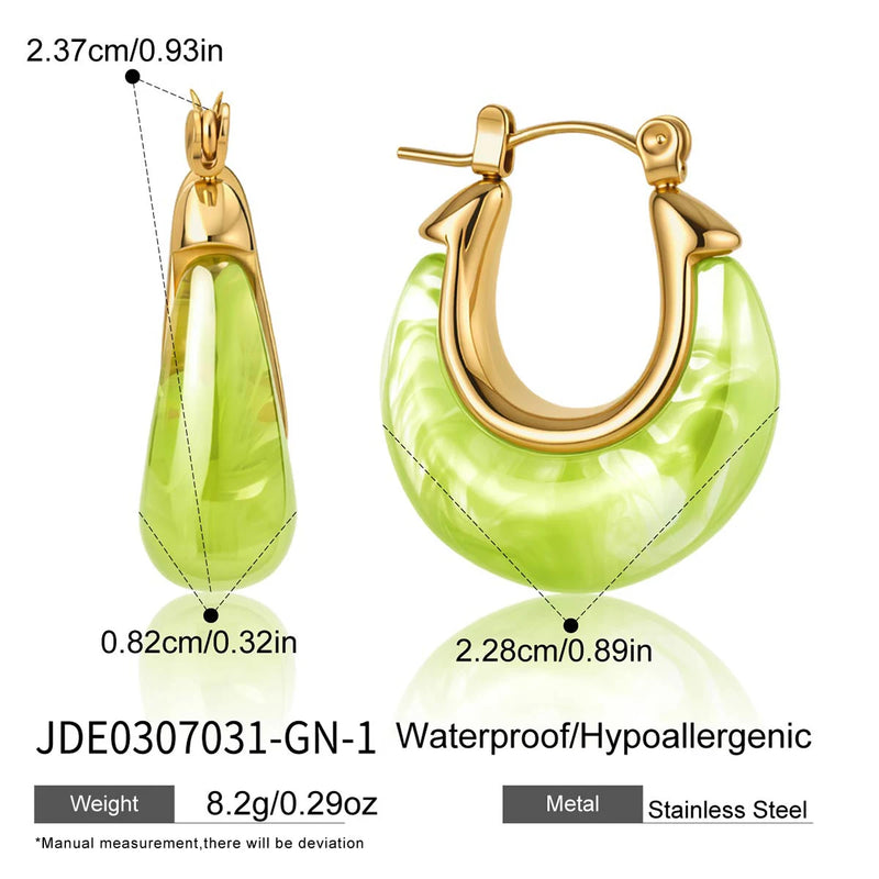 Kika Delicate Summer Blue Pink Colorful Resin Chubby U-Shaped Earrings