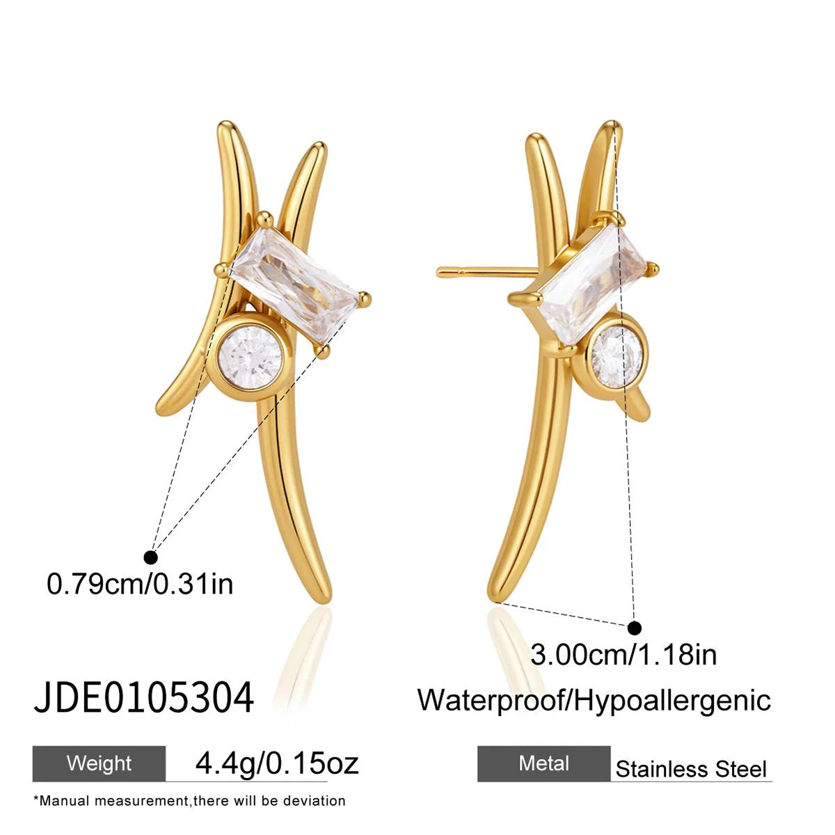 KIKA Delicate Zircon Geometric Stud Earrings  18K Gold PVD Plated Stainless Steel 316L