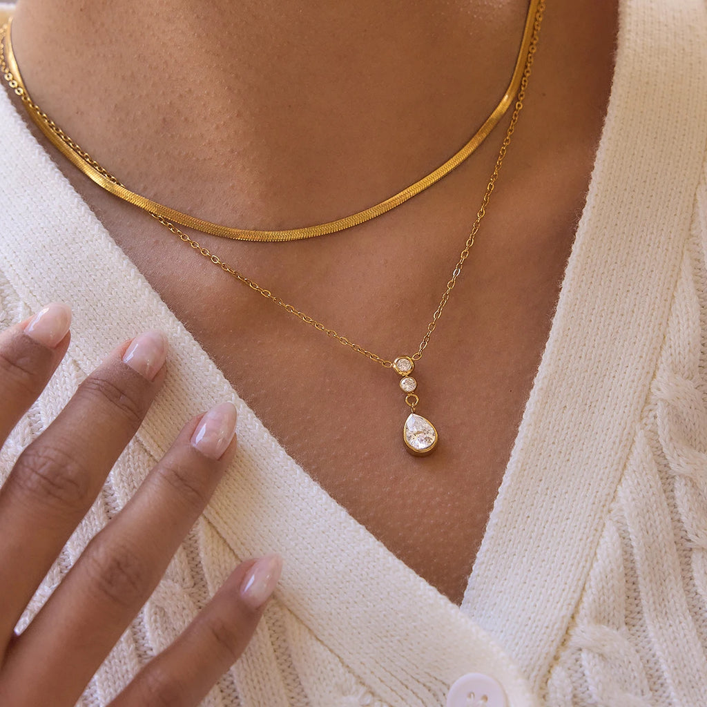 Classic White Water Droplet Zircon Pendant