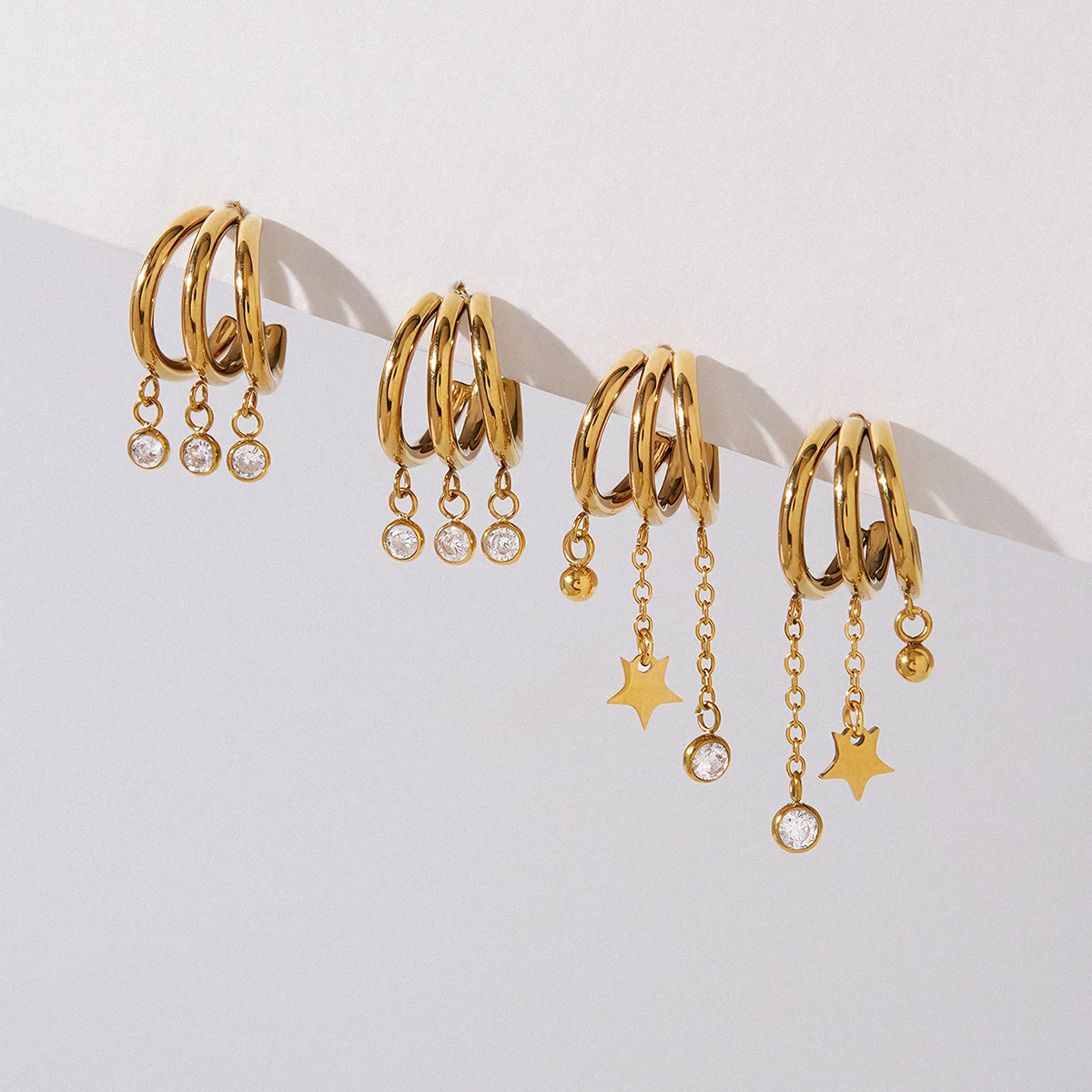 Kika Geometric Zircon Pendant Chains Tassel Earrings