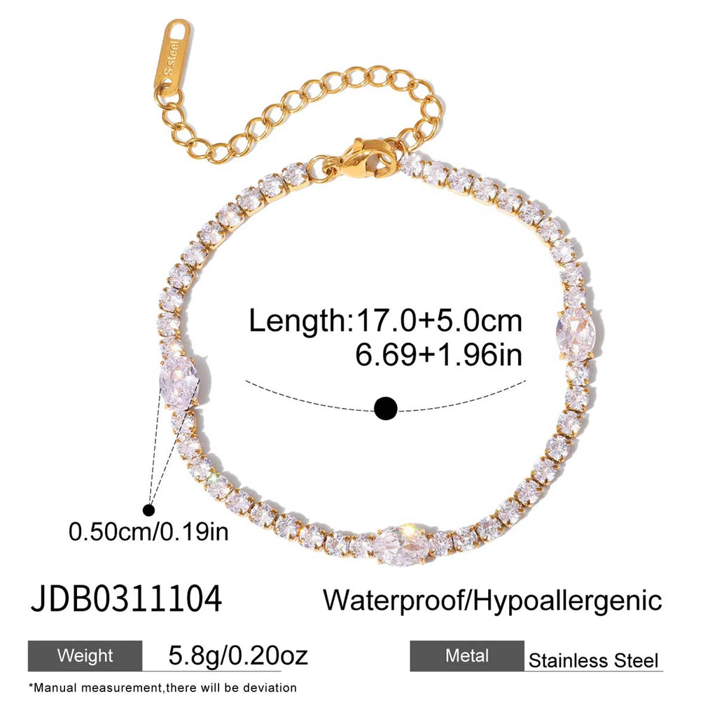 Kika Geometric White Water Droplet Heart Zircon Chain Tennis Bracelet