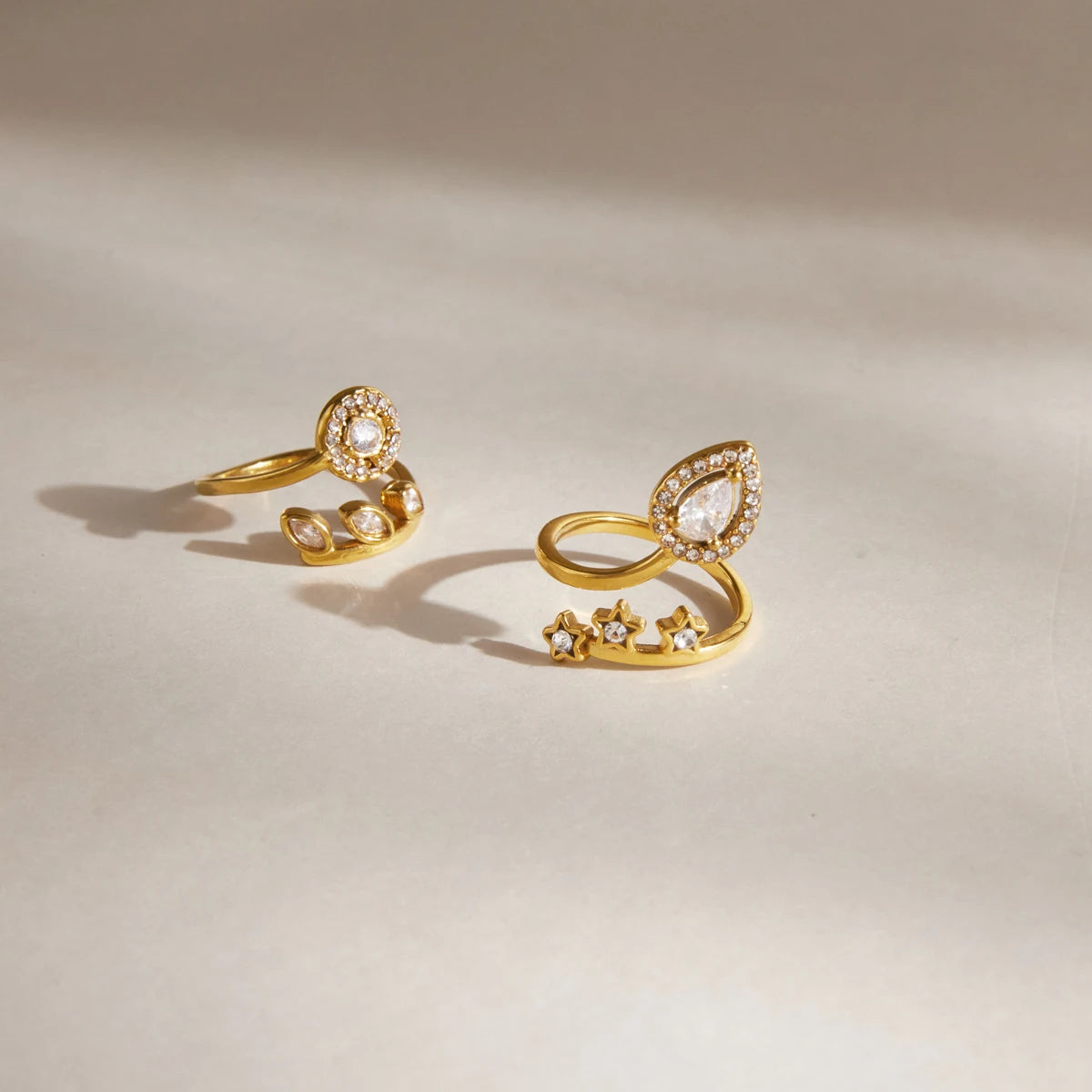 Kika Delicate Geometric Zircon Open Rings