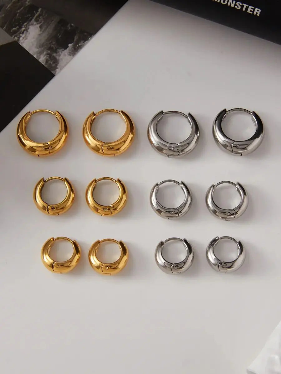 KIKA Simple Classic 18K Gold Color PVD Plated Stainless Steel 316L Chubby Earrings 12mm 14mm 18mm