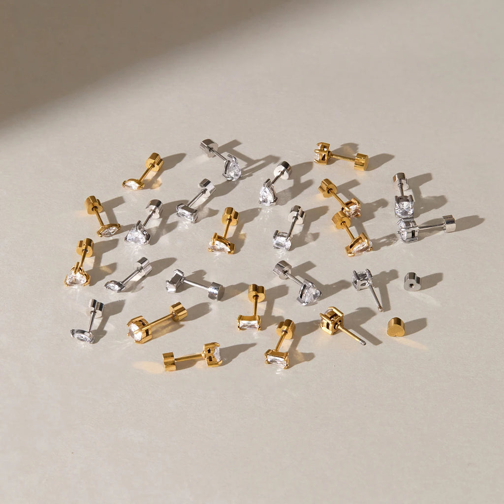 KIKA 3 Pcs/Set Geometric Zircon Stud Earrings For Women 18K Gold PVD Plated Stainless Steel Sleeping Earrings Fashion Jewelry