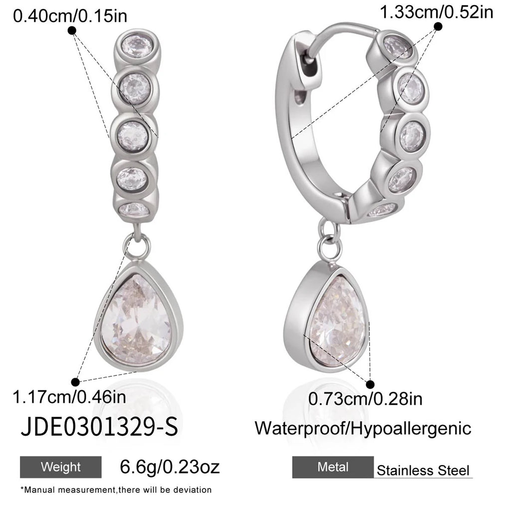 KIKA Delicate Round Water Drop Zircon Earrings PVD Plated Stainless Steel 316L