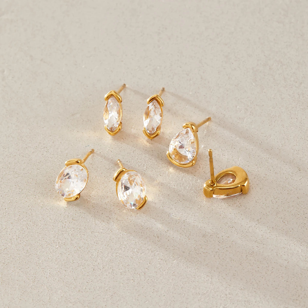 KIKA Delicate Geometric Zircon Stud Earrings For Women Minimalist 18K Gold PVD Plated Stainless Steel Earrings Fashion Jewelry