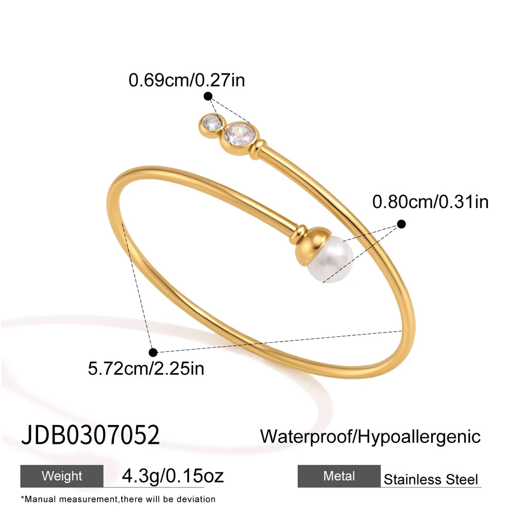 KIKA Imitation Pearl Geometric Zircon Soft Hollow Tube Cuff Bracelet For Women 18K Gold Plated Stainless Steel Bangle Jewelry