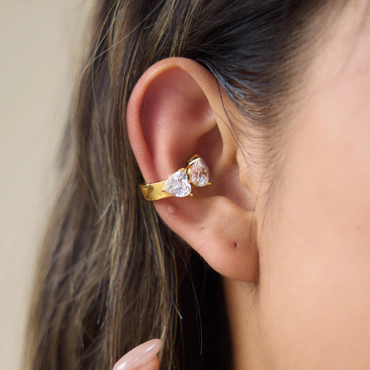 KIK Geometric Zircon Elastic Non-piercing Ear Clips  18K Gold Plated PVD  Stainless Steel316L