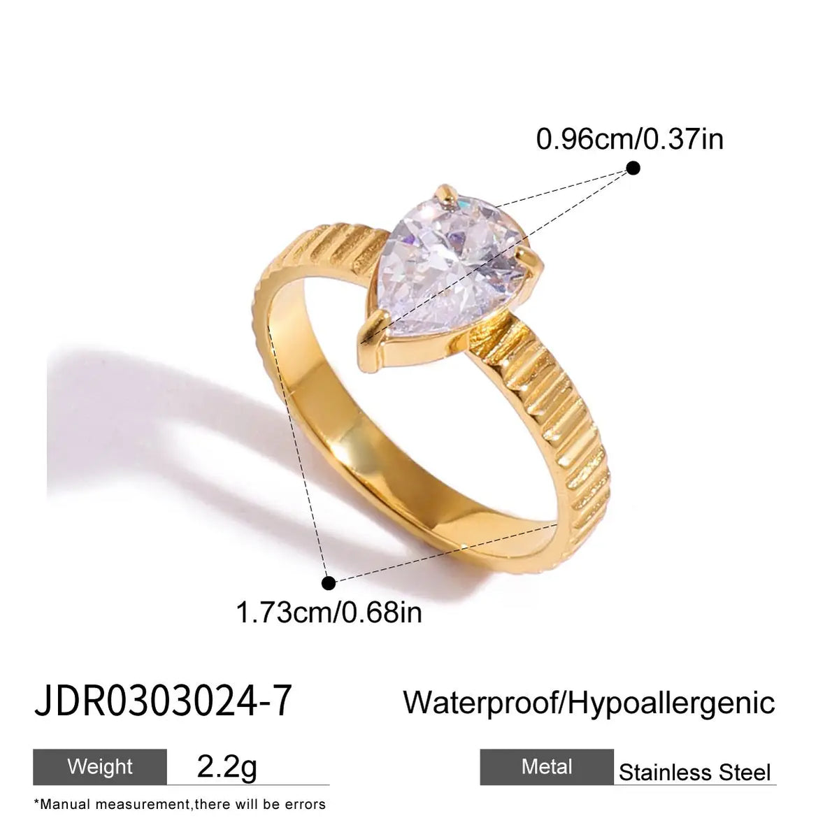 KIKA Minimalist 18K Gold Color PVD Plated Stainless Steel 316L Geometric Zircon Flower Ring Stackable Texture Ring