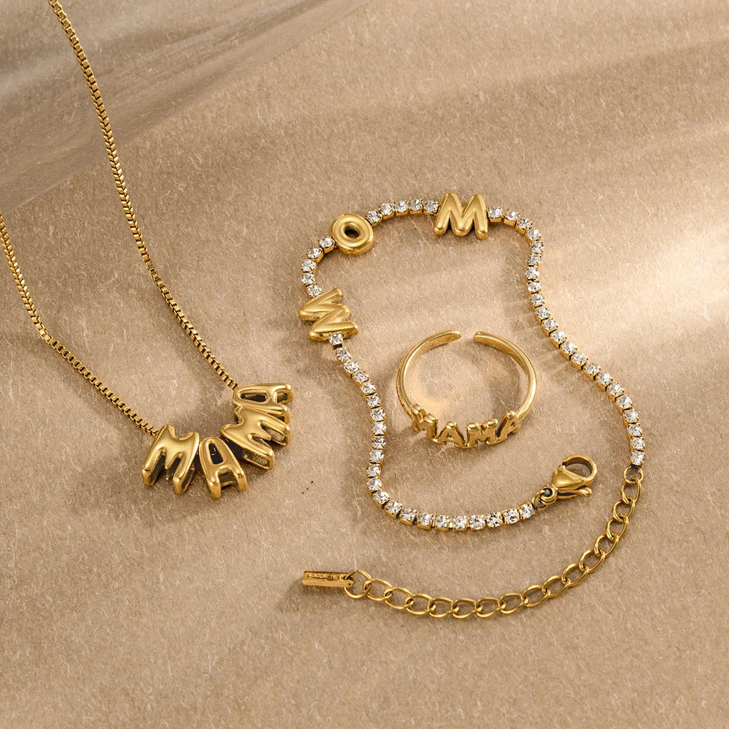 Kika Delicate Gold Color Bubble Letter Mama Mother'S Day Necklace ñ