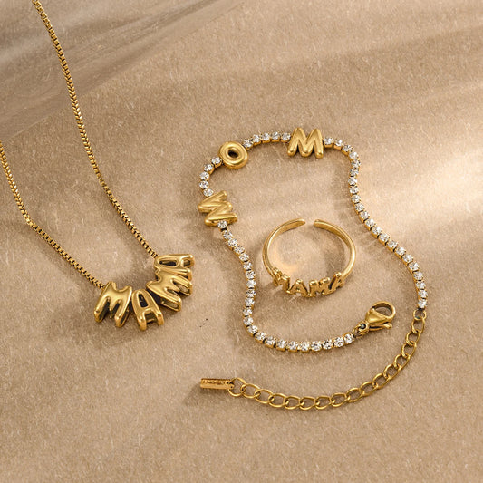 Kika Delicate Gold Color Bubble Letter Mama Mother'S Day Necklace ñ