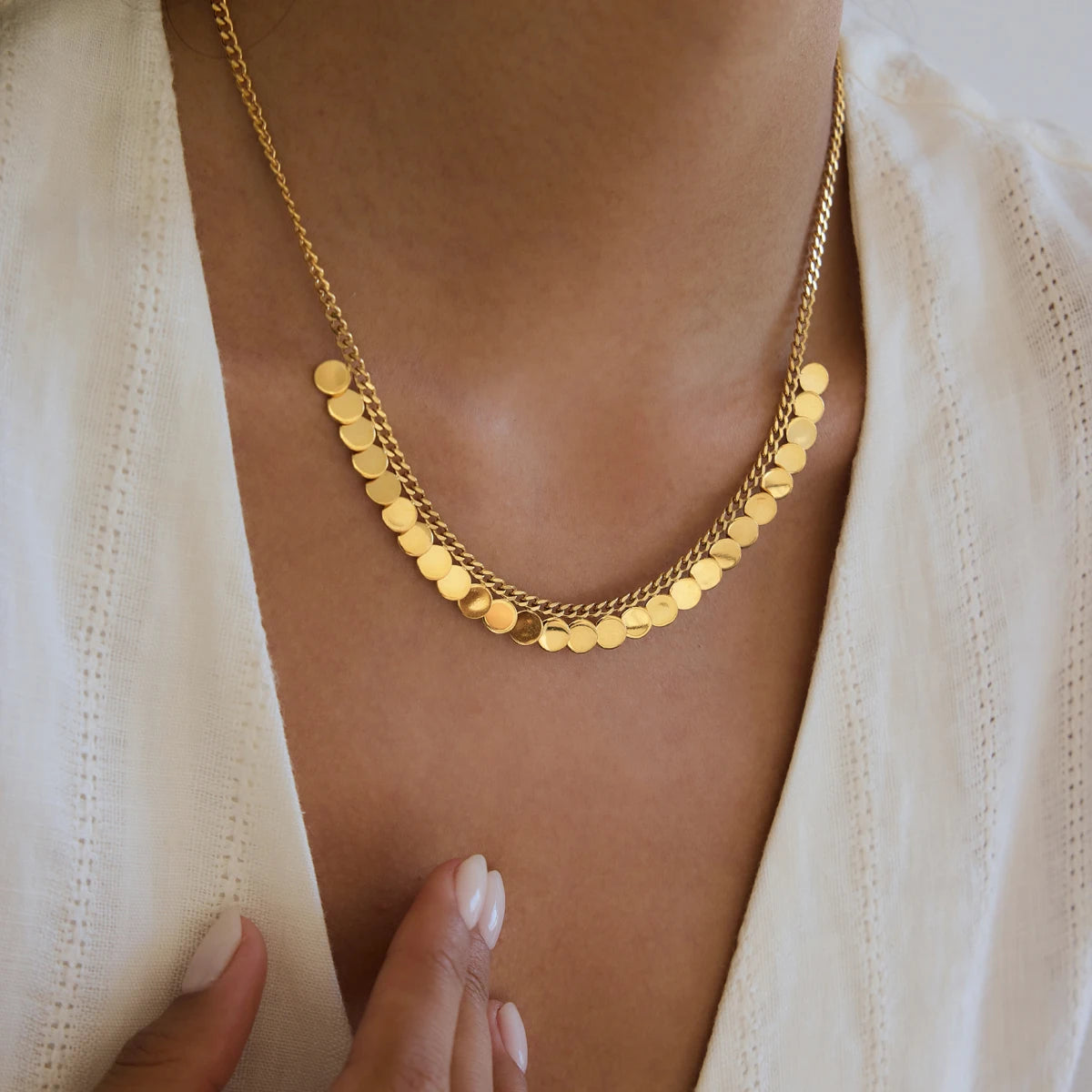 KIKA Classic Round Sequins Pendant Necklace For Women Minimalist 18K Gold PVD Plated Stainless Steel Necklace Fashion Jewelry