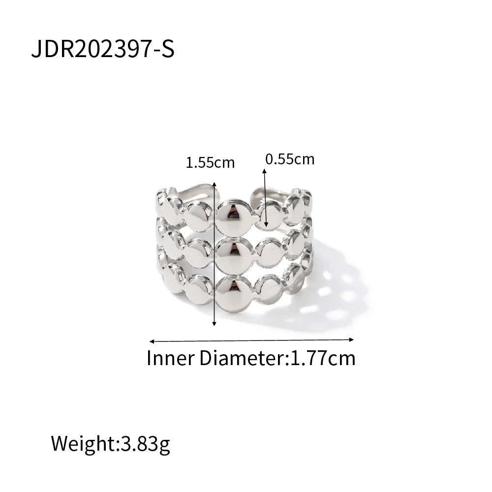 Kika Waterproof Stainless Steel Jewelry Gift 18K Gold Silver Plated Three Layer Line Bead Chain Rings for Women bijoux femme