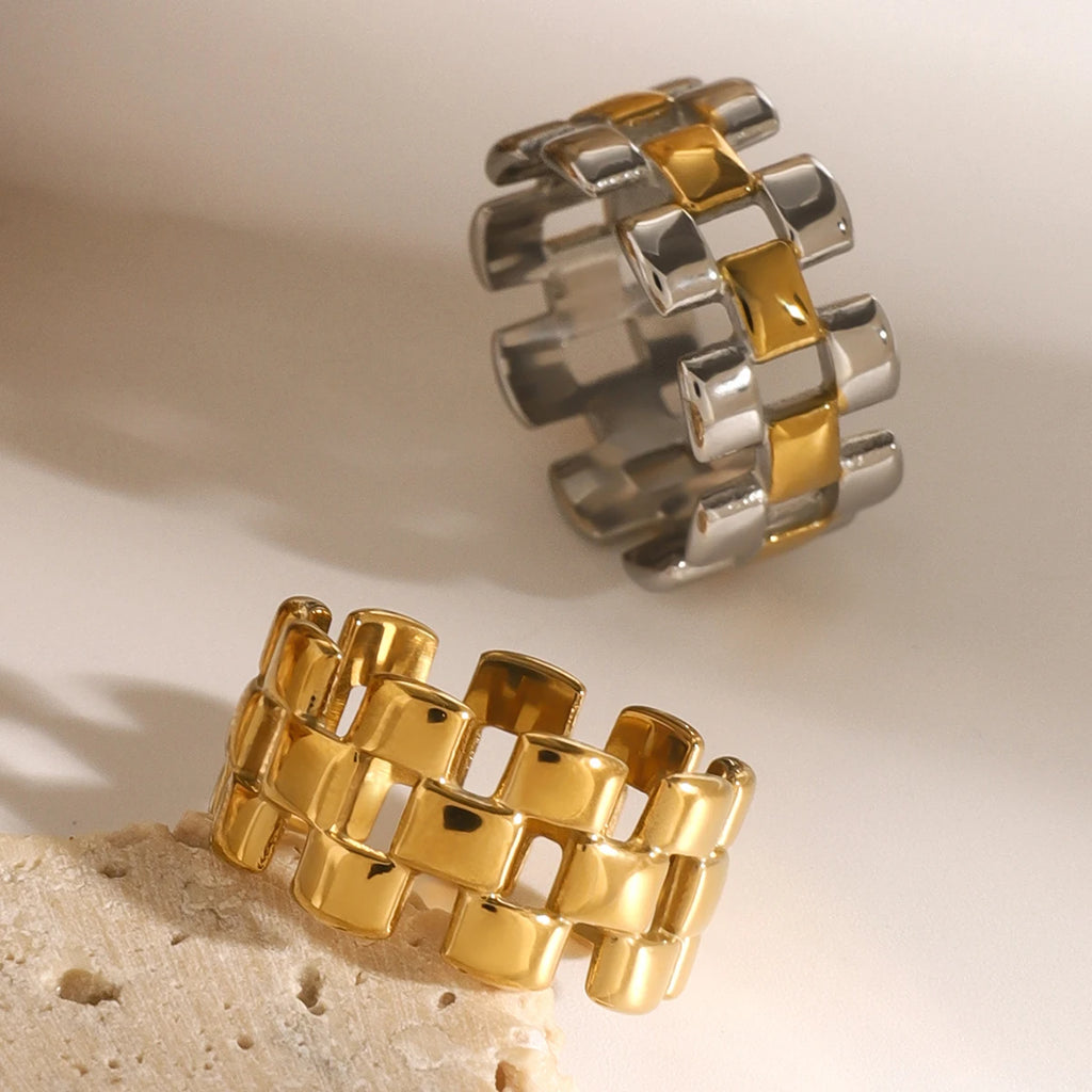 KIKA Fashion Square Hollow Two tone Ring Stainless Steel 316L