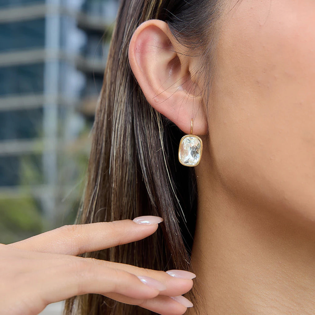 KIKA Elegant White Pink Crystal Clip Earrings PVD  Plated Stainless Steel 316L
