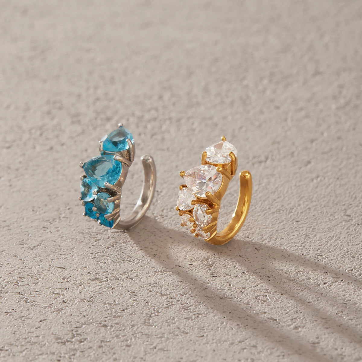 KIKA 1 PC Blue White Zircon Non-piercing Ear Clips  Gold PVD Plated Stainless Steel 316L