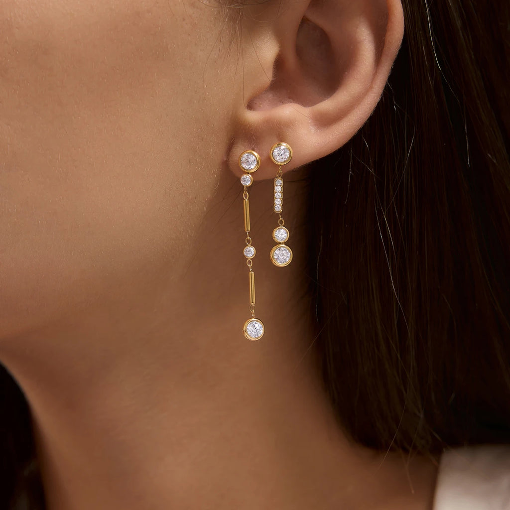 KIKA Elegant Geometric Zircon Long Drop Earrings 18K Gold Plated Stainless Steel 316L