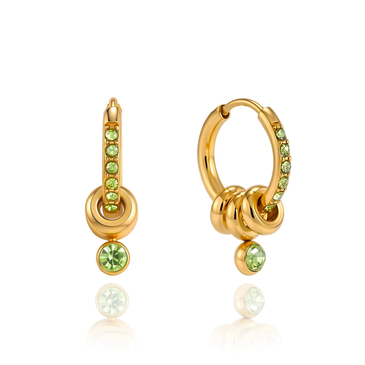 KIKA Delicate Green And White Rhinestone Multi Ring Pendant Earrings  PVD  Plated Stainless Steel 316L