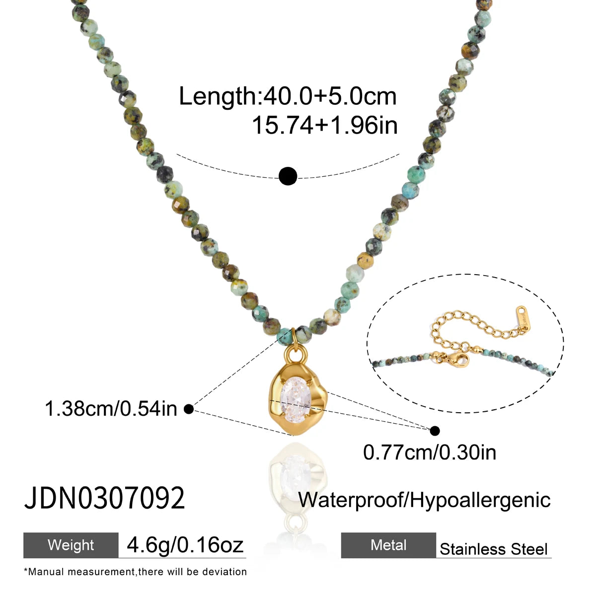 KIKA Vintage Geometric Pendant Natural Stone Beaded Necklace For Women Minimalist 18K Gold PVD Plated Stainless Steel Necklace