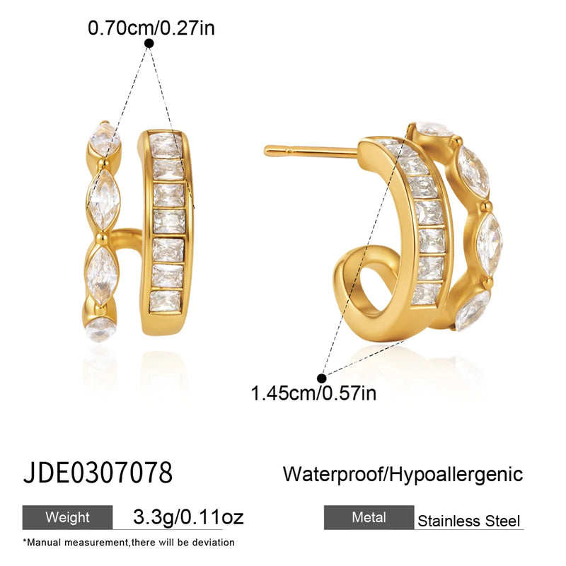 KIKA Delicate Crystal Zircon Stud Earrings For Women Multilayer 18K Gold PVD Plated Stainless Steel 316L  Earrings Fashion Jewelry