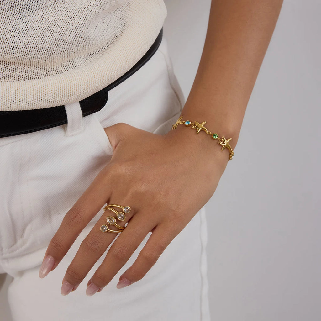 Kika Ocean Vacation Style Colorful Zircon Starfish Bracelet