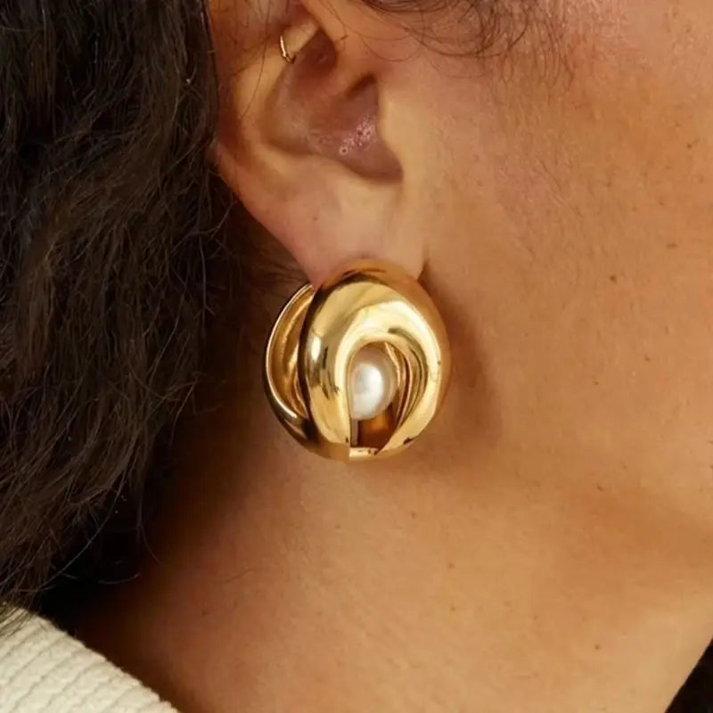 KIKA Elegant Imitation Pearl Hollow Clip Earrings 18K Gold PVD Plated Stainless Steel316L