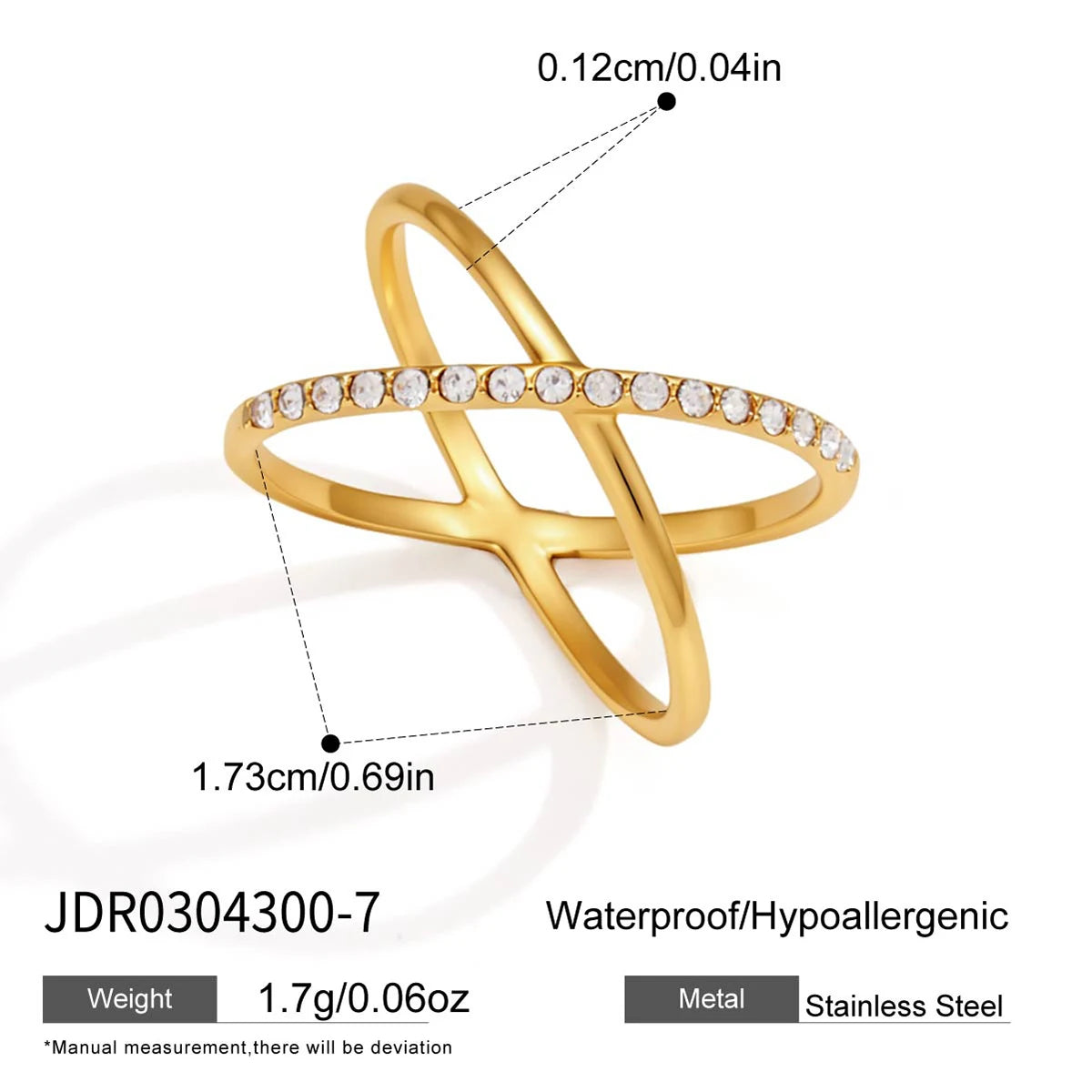 KIKA Delicate Crystal Crossed Rings18K Gold PVD Plated Stainless Steel 316L