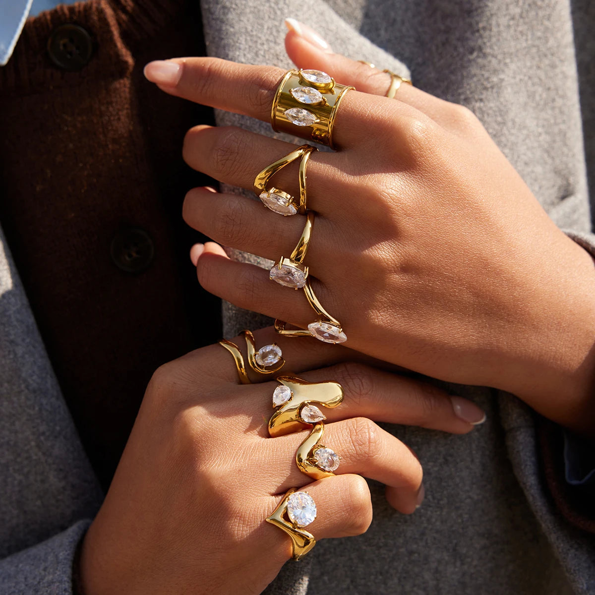Kika water Droplet Shaped Irregular Zircon Open Ring