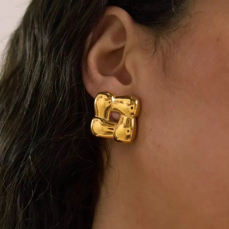 Kika Geometric Hollow Square Stud Earrings Minimalist 18K Gold Plated Stainless Steel 316L