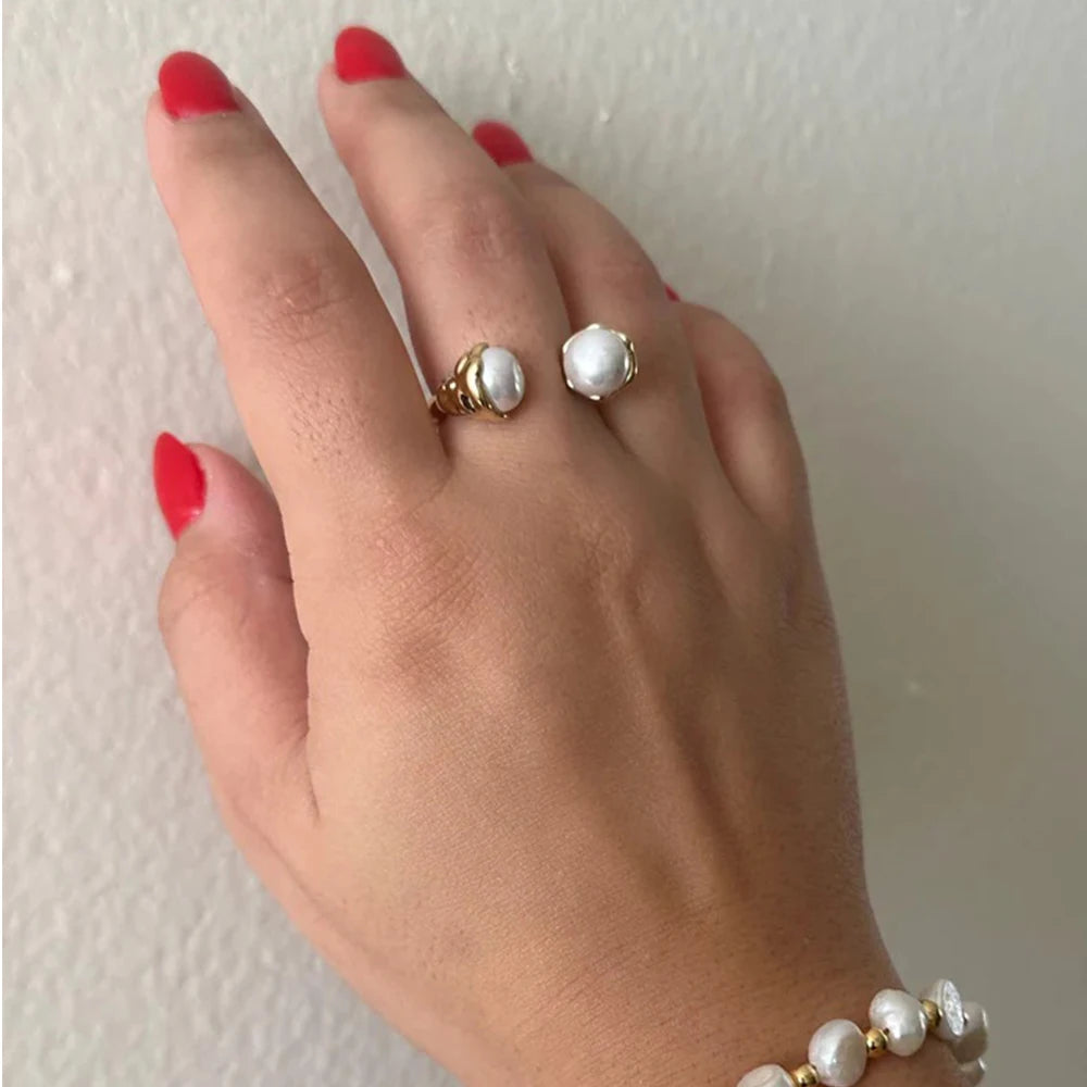 Kika Minimalist 18K Gold Color Plated Stainless Steel Pearl Ring