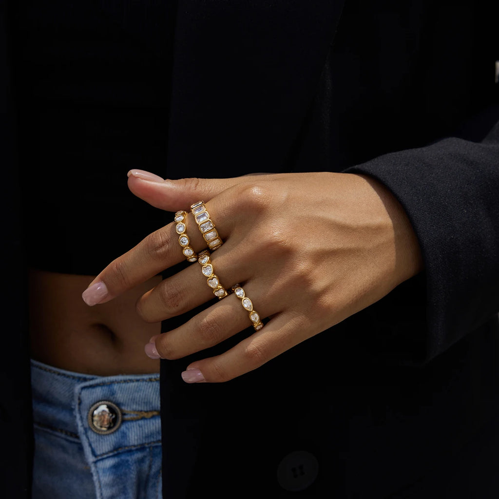 KIKA Delicate Geometric Zircon Rings For Women 18K Gold PVD Plated Stainless Steel Rings Party Wedding Fashion Jewelry Gift
