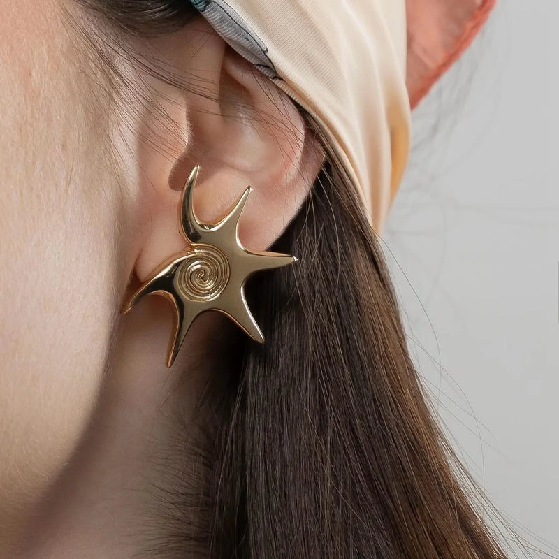 Kika Beach Stainless Steel Starfish Vortex Spiral Ear Studs Star Thread Earrings