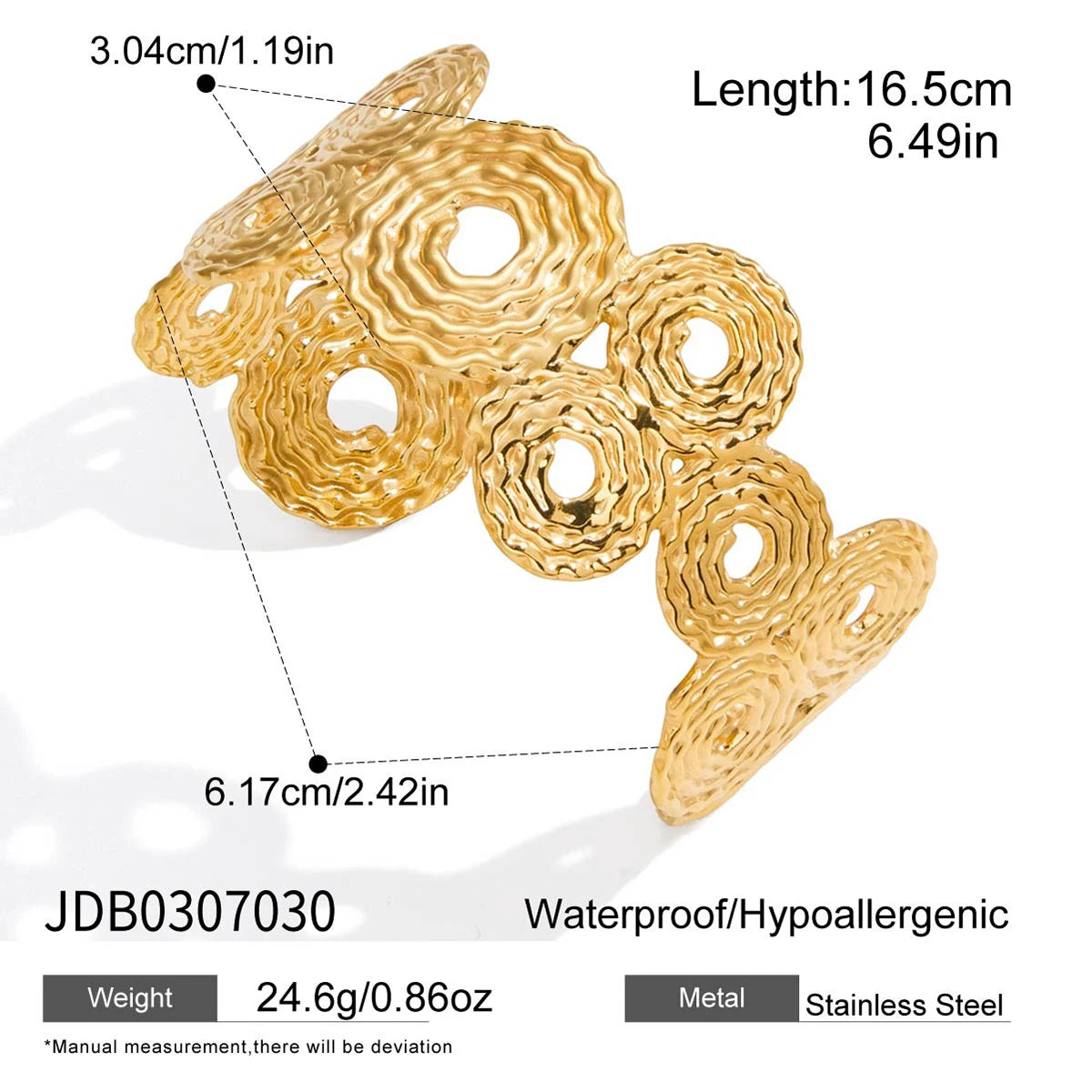 KIKA Unique Stainless Steel 316L Metal Wide Cuff Open Bracelet Bangle  PVD Plated Waterproof