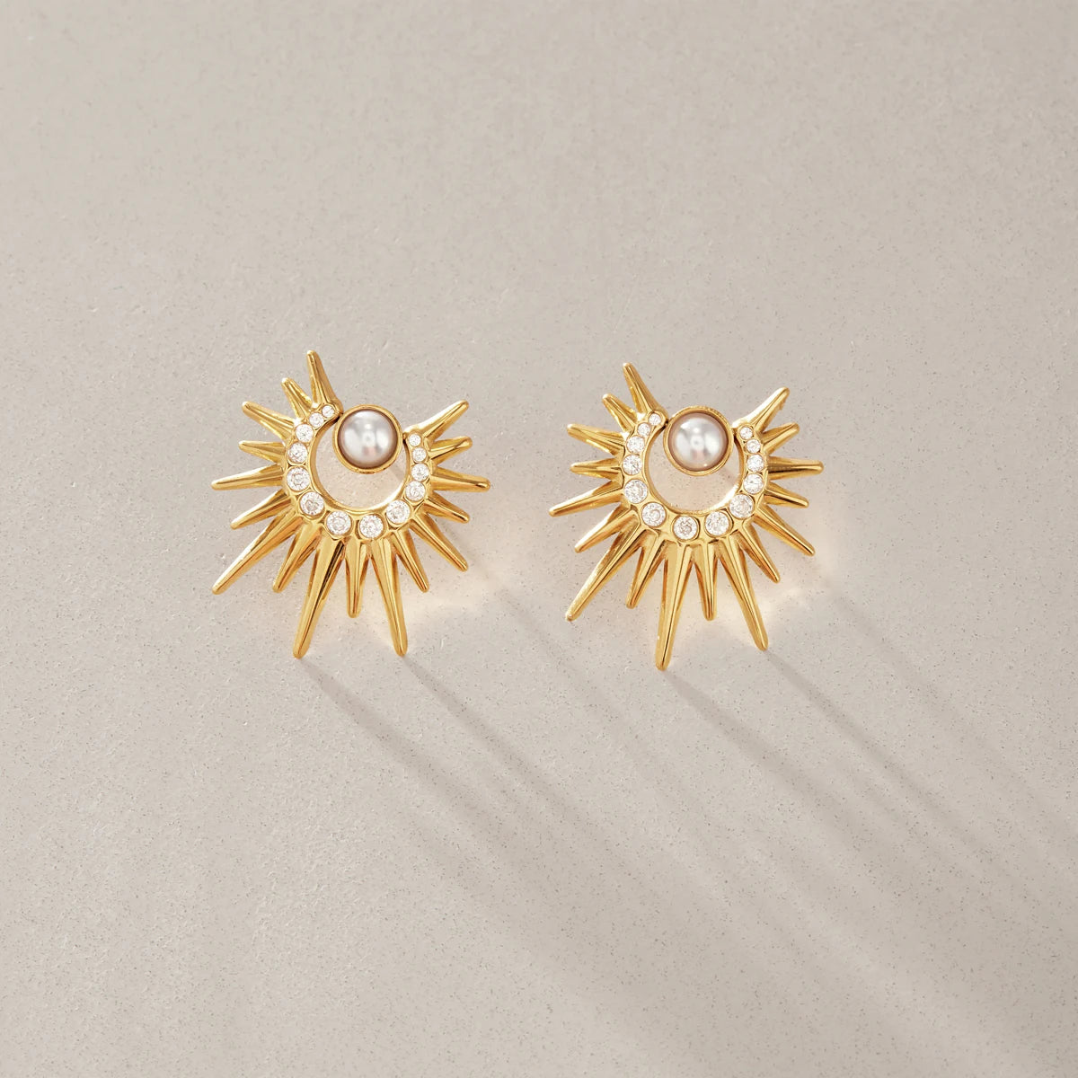 Kika Zircon Acrylic Pearl Sun Stud Earrings 18K Gold Plated Stainless Steel 316L