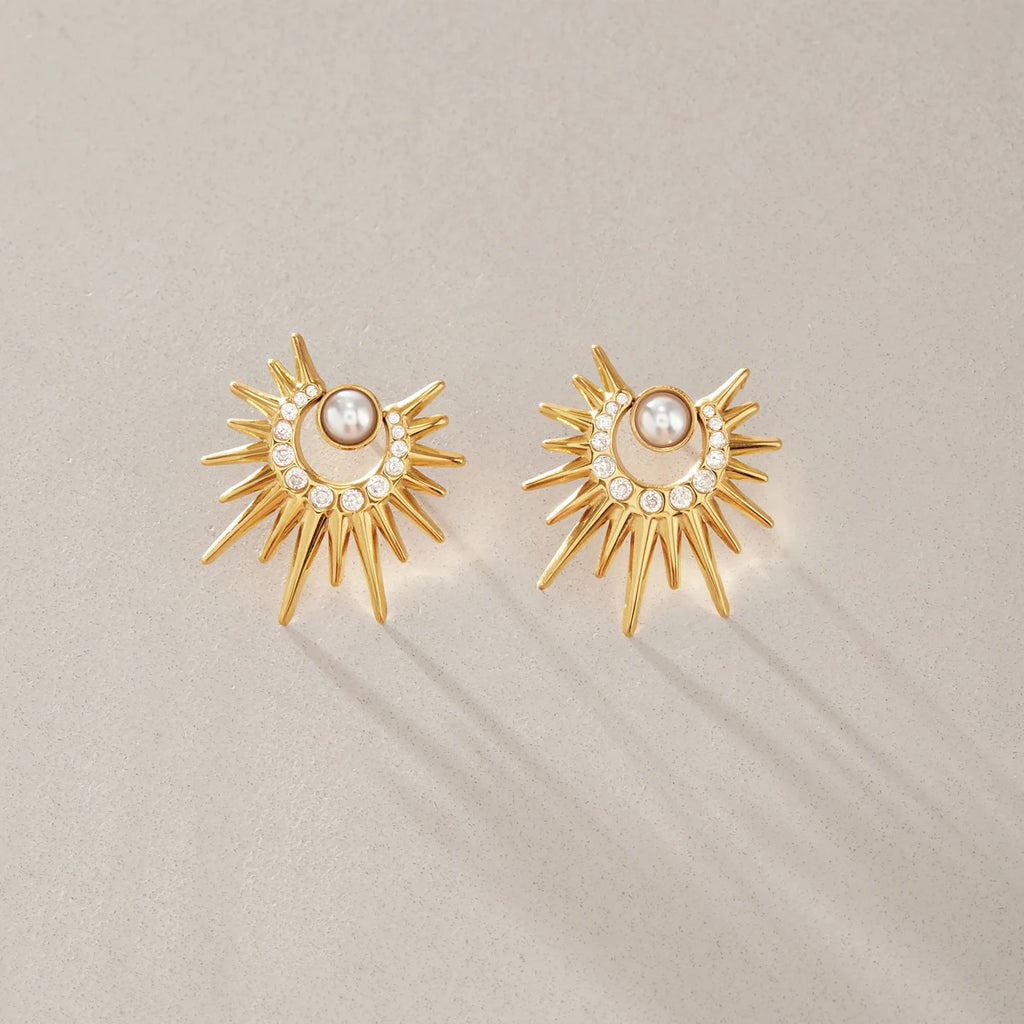 Kika Zircon Acrylic Pearl Sun Stud Earrings 18K Gold Plated Stainless Steel 316L