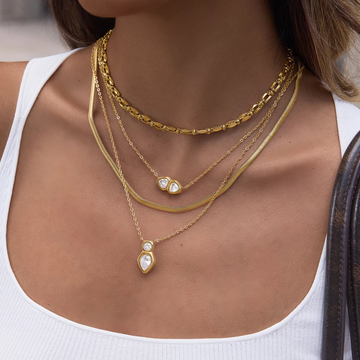 KIKA Geometric Zircon Pendant Necklace  PVD Plated Stainless Steel Necklace 316L