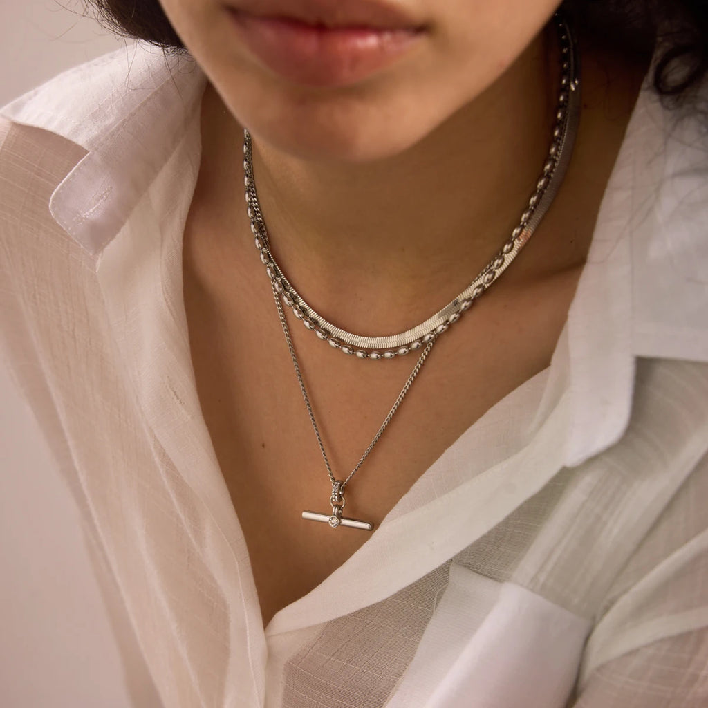 KIKA Classic Crystal T Bar Pendant Necklace 18K Gold PVD Plated Stainless Steel 316L