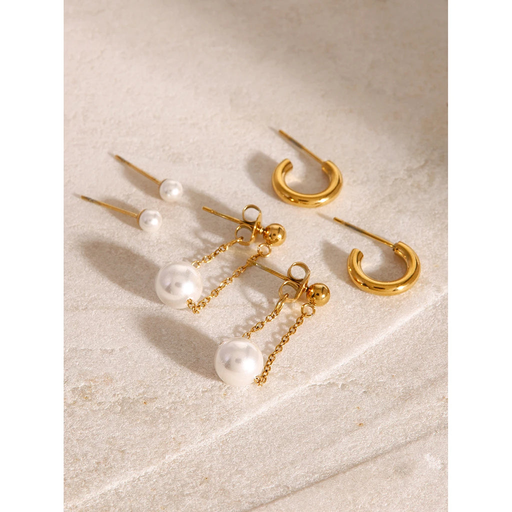 KIKA Handmade Earring Set Pearl C-shaped