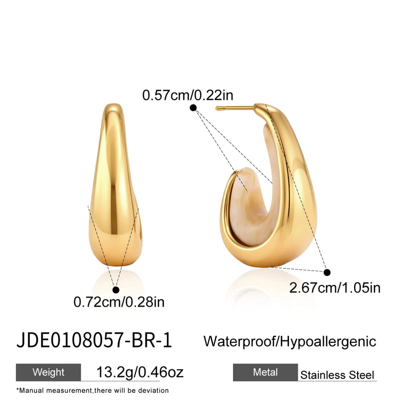 KIKA Vintage U Shape Resin Earrings For Women Minimalist 18K Gold PVD Plated Stainless Steel Earrings Fashion Jewelry Gift