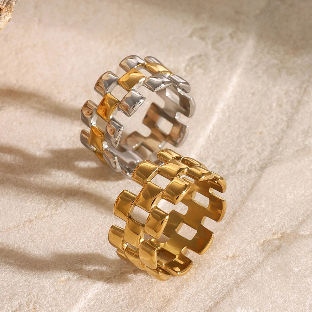 KIKA Fashion Square Hollow Two tone Ring Stainless Steel 316L