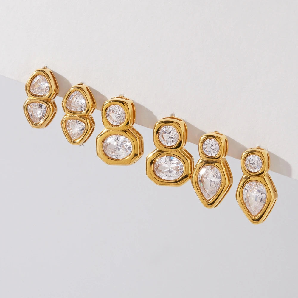 KIKA Luxury Geometric Zircon Stud Earrings PVD Plated Stainless Steel316L