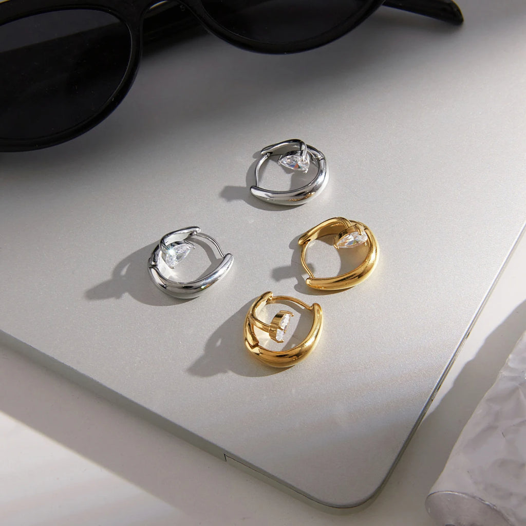 Kika Water Drop Zircon U Shape Clip Earrings Minimalist 18K Gold PVD Plated Stainless Steel 316L