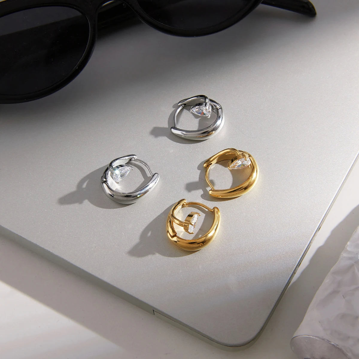 Kika Water Drop Zircon U Shape Clip Earrings Minimalist 18K Gold PVD Plated Stainless Steel 316L