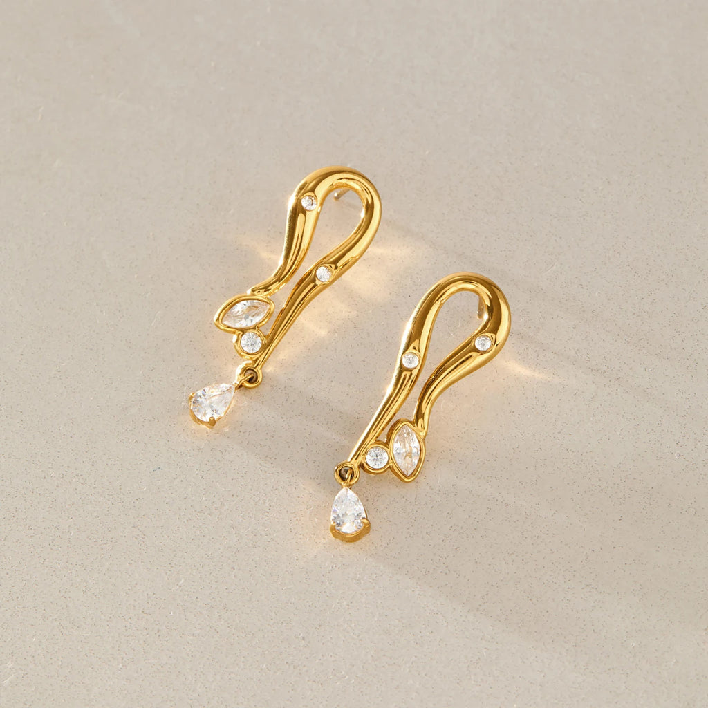 KIKA Delicate Zircon Geometric Stud Earrings For Women Minimalist 18K Gold PVD Plated Stainless Steel Earrings Fashion Jewelry