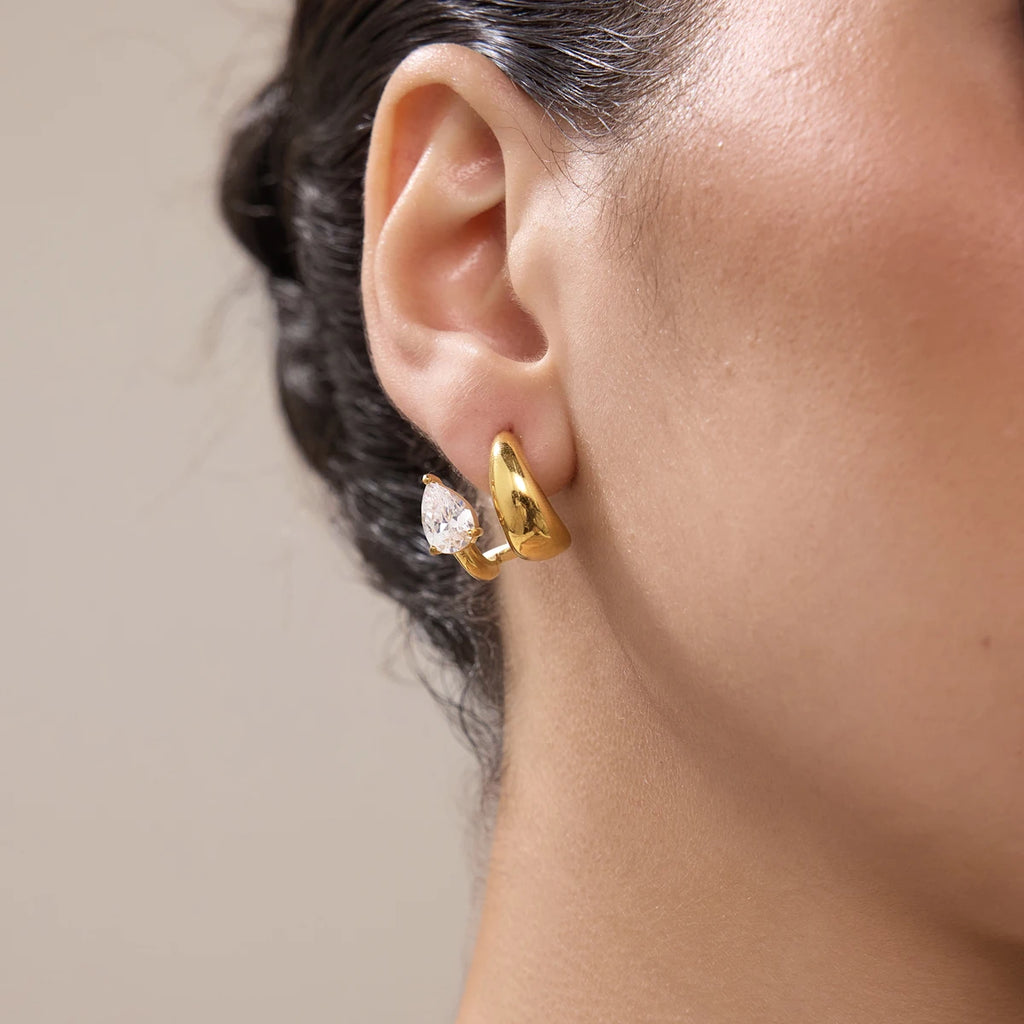 KIKA Delicate Water Drop Zircon Earrings For Women Double Layer 18K Gold PVD Plated Stainless Steel Earrings Fashion Jewelry