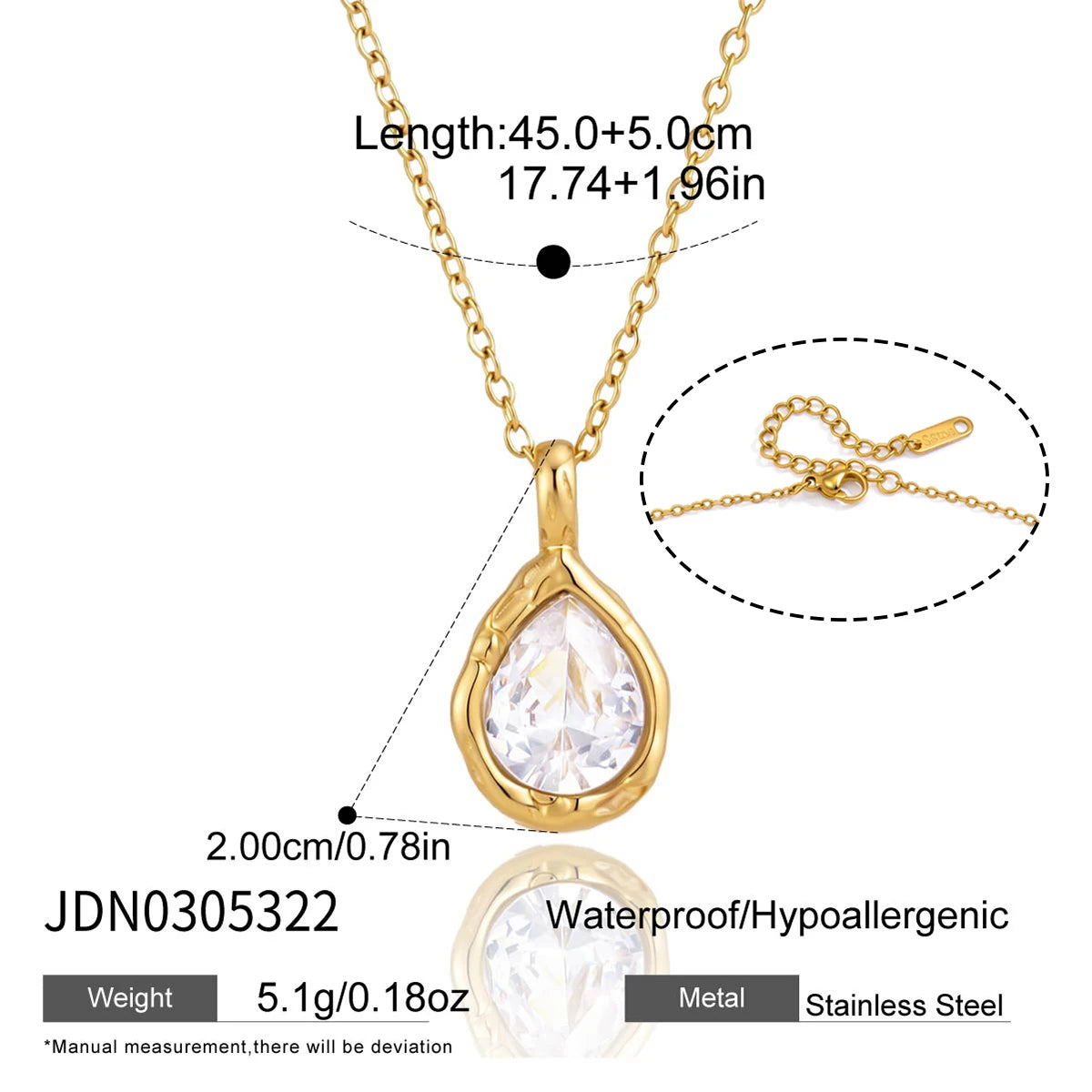 Kika Classic Geometric Zircon Pendant Necklace Minimalist 18K Gold Plated Stainless Steel 316L
