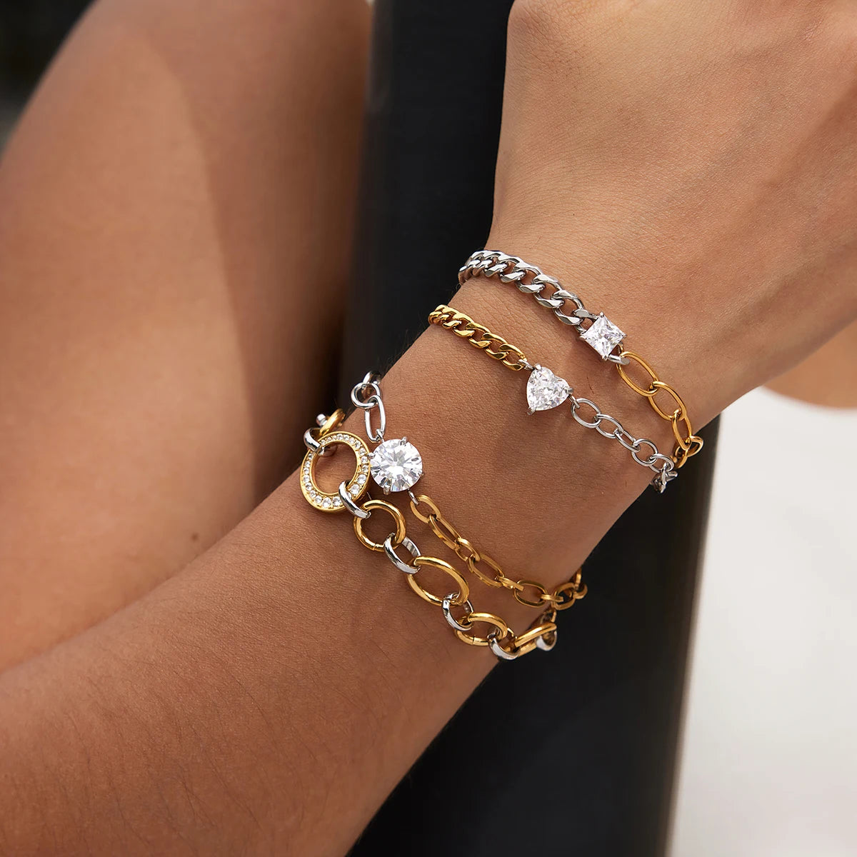 Kika Geometric Zircon Mixed Color Chain Bracelet Gold PVD Plated Stainless Steel 316L