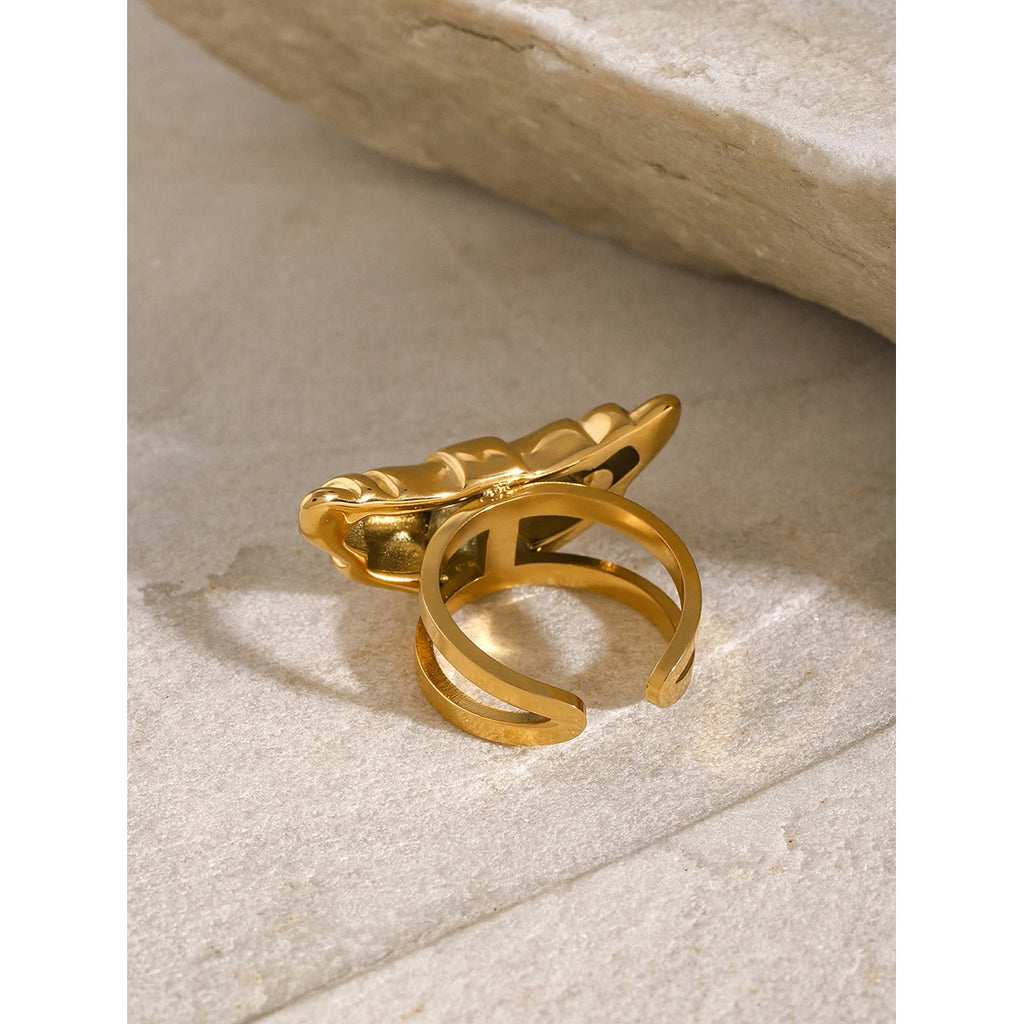 Kika Fashion Stainless Steel Croissants Open Big Ring Charm Metal Gold Color Waterproof
